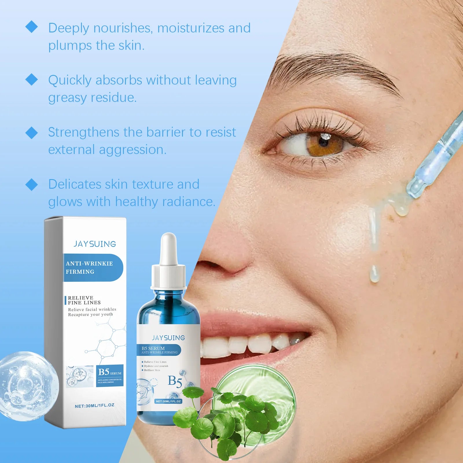 Vitamin B5 Face Serum Hyaluronic Acid Firming Moisturizing Nourishing Oil Control Brightening Fade Fine Lines Skin Care Essence