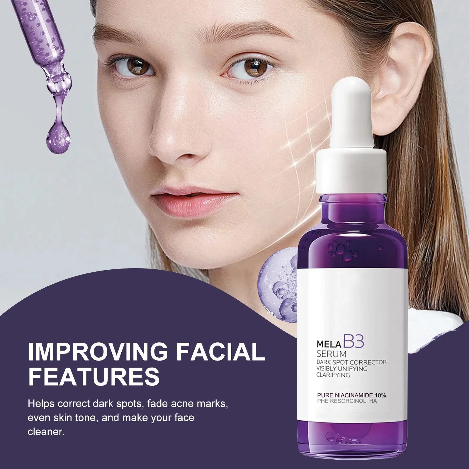 Vitamin B3 Brightening Serum (Purple Bottle) - Fades Dark Spots, Evens Skin Tone, Firms & Boosts Elasticity with Deep Hydration