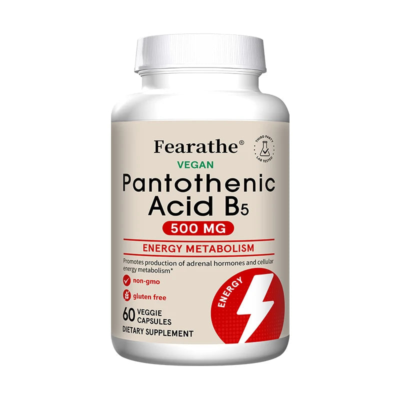 Pantothenic Acid B5 500mg Vitamin B Complex Capsules - Energy & Metabolism Support, Regulates Cellular Balance,Vegan Gluten-Free