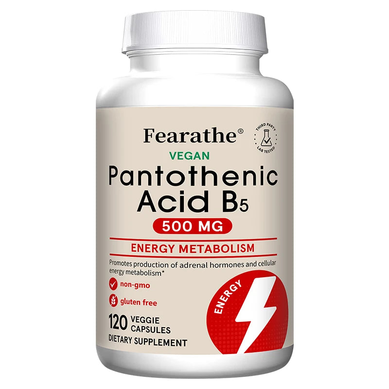Pantothenic Acid B5 500mg Vitamin B Complex Capsules - Energy & Metabolism Support, Regulates Cellular Balance,Vegan Gluten-Free