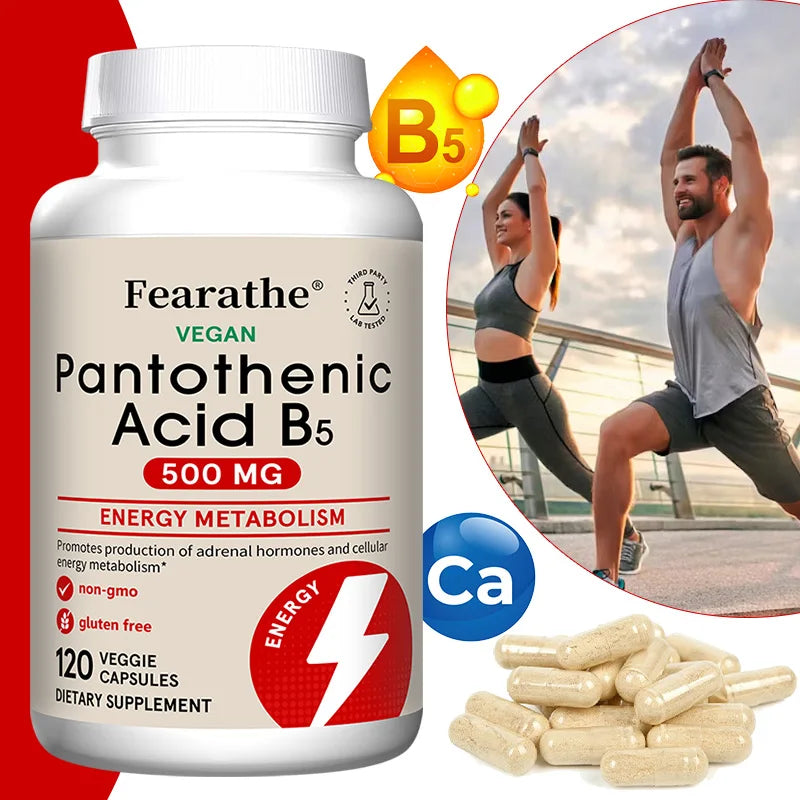 Pantothenic Acid B5 500mg Vitamin B Complex Capsules - Energy & Metabolism Support, Regulates Cellular Balance,Vegan Gluten-Free