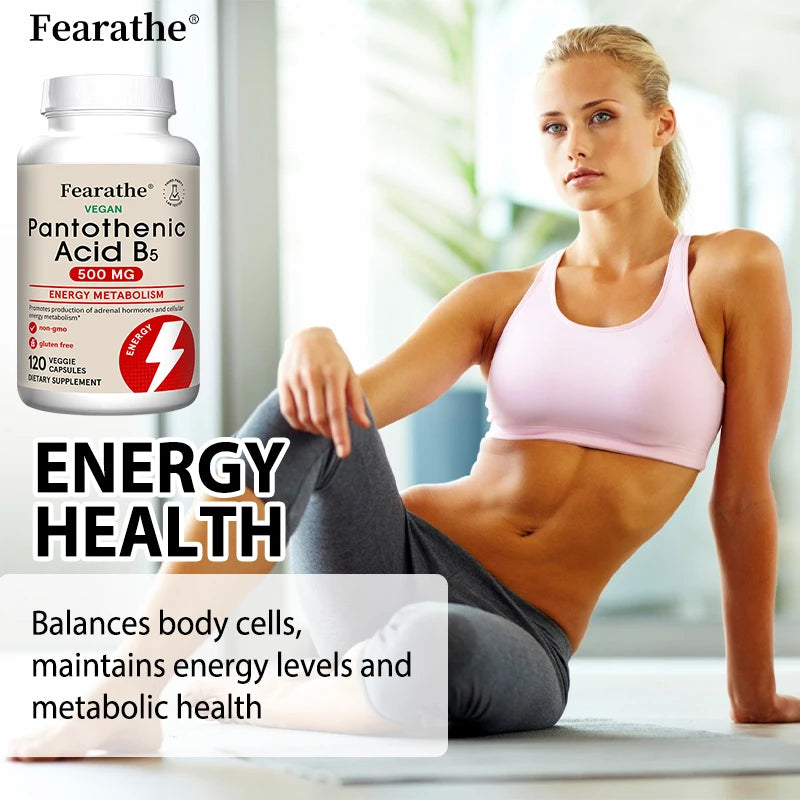 Pantothenic Acid B5 500mg Vitamin B Complex Capsules - Energy & Metabolism Support, Regulates Cellular Balance,Vegan Gluten-Free